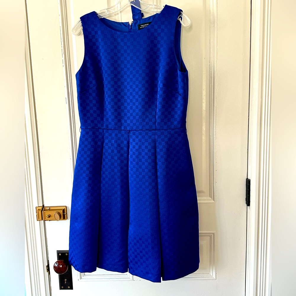 Tahari Cobalt Blue Belted Fit & Flare Dress, Size 10